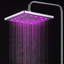 Bathroom Shower Heads Bath Shower Head Square Faucet LeD Stainless Shower Rainfall Rain Shower Head High Pressure Rainshower Self-Discoloring R230627