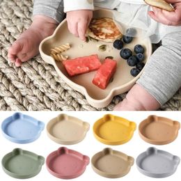 Dinnerware Sets Tray Anti-fall Lovely Safety Grade Suction Cup Diet Training Solid Colour Silicone Material Dinner Plate Household