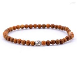 Strand Men Bracelet 4MM Wood Stone With Tibetan Beads Elastic Handmade Stretch Bracelets Mens Jewelry