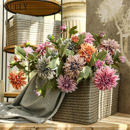 Decorative Flowers 66CM Silk Dahlias Artificial 2 Heads Nordic Retro Peony DIY Wedding Bouquet Home Living Room Office Decor Fake Props