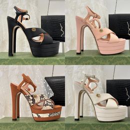 2023 designer luxury pure color Super high heels sandals G familys womens 100% Leather Casual elegant shoes ladies sexy chunky heels Hollow open toe waterproof sandal