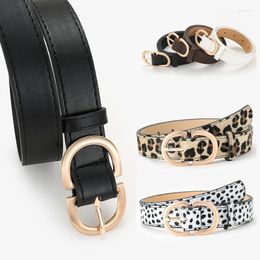 Belts Leopard Black Leather Women For Jeans Female Punk Double Gold Pin Buckle Waist Strap High Quality Waistband