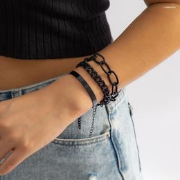 Link Bracelets Black Bracelet For Women Punk Jewlery Geometric Chain Charm Female Sets Luxury Hip Hop Party Accessories