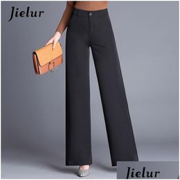 Women'S Pants Capris Jielur Fashion Elegant Lady Autumn Wide Leg Women High Waist Formal Loose Slim Ol Black Suit Oversized Trouse Dhnlx