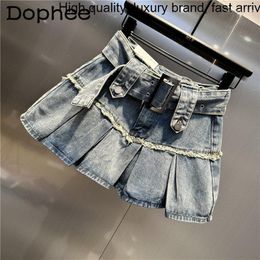 Signe Summer Spring Black Black Denim Donne pieghettate Dollumi Sweet piccante High Waist A- Line Mini Student Jean