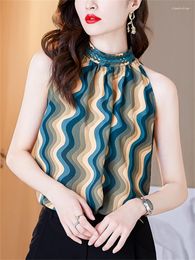 Women's Blouses Fashion Women Blouse Elegant Striped Print Halter Loose Chiffon Summer 2023 Pullover Top Office Lady Formal Shirts