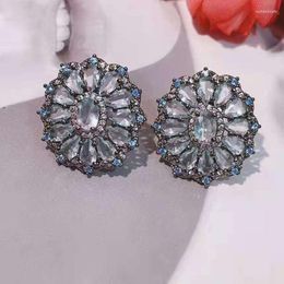 Stud Earrings Funmode Black Gun Plated Luxury Colorful Cubic Zircon Flower Design Earring Jewelry Wholesale FE351