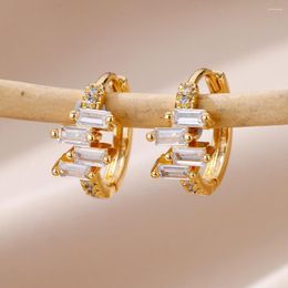 Stud Earrings Korean Fashion Square Geometric Zircon For Women White Colour Crystal Trend Earring Luxury Engagement Jewellery Gift 2023