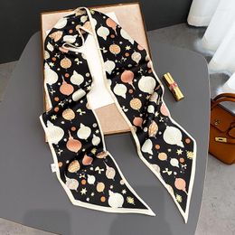 Scarves Silk Skinny Scarf Women Retro Fire Balloon Print Hairbands Headband Soft Satin Lady Neck Tie Bag Ribbon Foulard Female Waistband