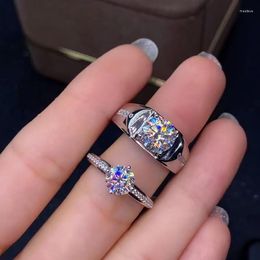 Cluster Rings Genuine Moissanite 1ct 2ct Couple Ring For Man Woman Engagement 925 Sterling Silver D Color VVS Wedding Gift Fine Jewelry