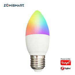 Control Zemismart Tuya Zigbee 3.0 Led Light Bulb E27 5w Smart Candle Bulb Rgbw Dimmable Lamp Smart Life App Alexa Google Home Decoration