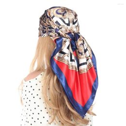 Scarves Summer Green Retro Scarf For Women Silk Satin Print Kerchief Head Scarfs Female 90cm Square Shawls Wraps Neck