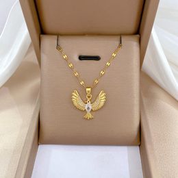 Pendant Necklaces Stainless Steel Gold Color Zircon Phoenix Bird Chain Necklace For Women Party Fashion Jewelry Gift