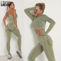 Womens Two Piece Pants Sets Skinny Tracksuit Breathable Bra Long Sleeve Top Seamless Outfits High Waist Push Up Leggings Gym Clothes Sport Suit 230627