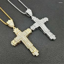 Pendant Necklaces Religious Fashion Christian Cross Necklace For Couples Inlaid Aaazircon Charm Party Jewellery Wholesale