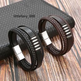 Multi-Layer Genuine Real Leather Bracelet Stainless Steel Magnetic Clasp Braided Leather Bangle Bracelet For Men