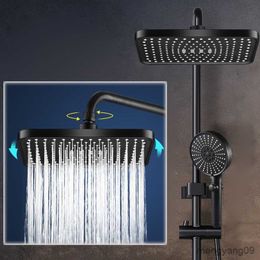 Bathroom Shower Heads Black Rainfall Shower Head High Pressure Rainfall Showerhead Bathroom Faucet Replacement Parts Home Hotel Shower Accessories R230627