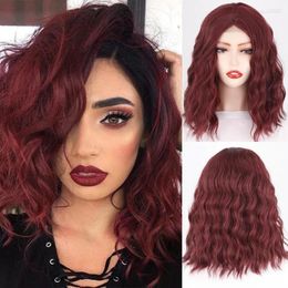 Synthetic Wigs Lolita Short Wine Red Blue Deep Pink Wavy For Black White Women Cosplay Natural Fibre Fake Hair Heat Resistant