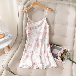 Women's Sleepwear Women's White Nightgown Summer Home Clothing Intimate Lingerie Sexy Lace Nightdress Satin Print Flower Homewea