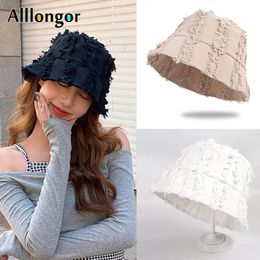 Korean Fashion 2023 Summer Bucket Hat Women Raw Edge Designer Vintage Fishing Sun Cap Bob Femme Outdoor Travel Hat bob femme