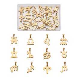 Jewellery 24pcs/box Stainless Steel 12 Zodiac Twee Constellations Pendants Gold Plated Charms for Necklace Earring Dangle Jewellery Making