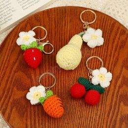Knitted Fruit Keychain Simulation Strawberry Cherry Pear Peach Key Ring Women Girl Car Bag Key Pendant Jewelry Key Holder