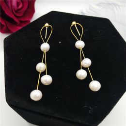 Dangle Earrings Wholesale Real Freshwater Pearl Gold Plated Romantic Drop Nice Party Wedding Women Gift 10 Pairs/lot
