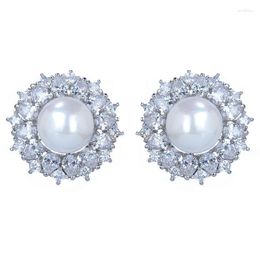 Stud Earrings 2023 Fashion Flowers Shape CZ Jewellery Pearl Vintage Round Innovative For Women GLE4858Y