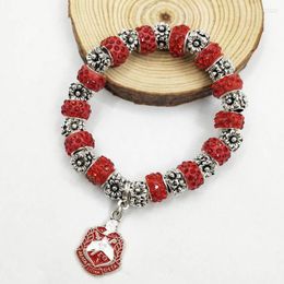 Strand feito à mão irmandade grega elástico vermelho discoteca bola de strass escudo pingente pulseira joias femininas