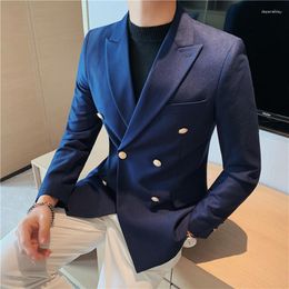 Men's Suits Men's & Blazers Korean Style Blazer Suit Jacket Slim Fit Double-Breasted Notch Lapel For Weeding Groom Dress Tuxedo S-3XL