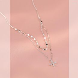 Pendant Necklaces Stacked Cross 925 Sterling Silver Double Necklace Women Diamond Rhinestone Clavicle Chain Light Luxury Gift