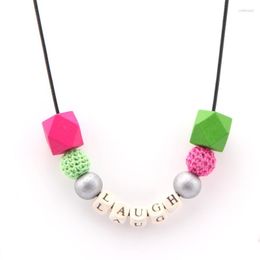 Chains Unfinished Geometric Wood Spacer Letter Beads Necklace With Crochet And Free 80cm Rope Chain As Women Christmas Jewellery