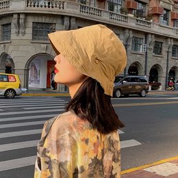 Japanese Washed Curled Bucket Hat Casual Versatile Sunscreen Sun Hat Women Summer Cotton Fashion Fisherman Cap Gorras Mujer