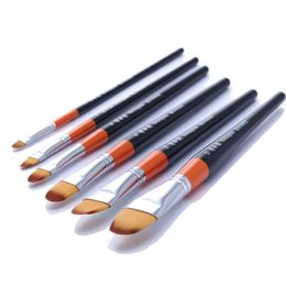 Brushes 6pcs/set Flat Head Painting Pen Nylon Hair Wooden Red Rod Brush Pen Watercolor Brush Industry Acrylic Brush Art Supplies