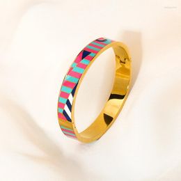 Bangle 18K Gold Plated Enamel Abstract Art Graffiti Colourful Geometric Stainless Steel Bracelet For Women Fashion Trendy Jewellery