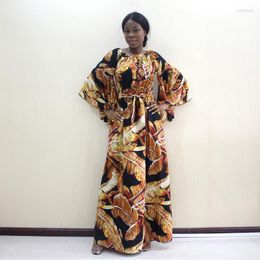 Ethnic Clothing Arrival Fashion Off Shoulder Butterfly Sleeves Beach Style African Palm Leaf Printing Dashiki Women Dress