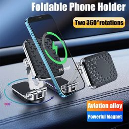 Luxury 360 Rotating Metal Folding Magnetic Car Phone Holder Mobile Phone Stand In Car Phone Holder GPS Support Mount Universal