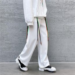 Men's Pants Men's 2023 Spring Korean Style Unique Colourful Ribbon Design Wide Leg Men Casual Trouser M-XXL