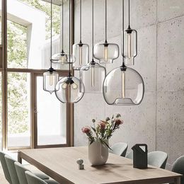 Pendant Lamps Simple Modern Restaurant Chandelier Retro Creative Personality Bar Cafe Transparent Single Head Glass Staircase Light