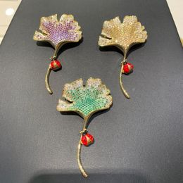 Brooches Plant Insect Copper With Cubic Zircon Ginkgo Leaf And Ladybird Brooch Coccinella Septempunctata Fashion Women Jewelry