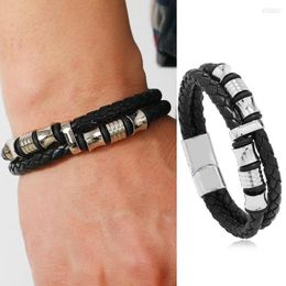 Bangle Punk Leather Bracelet For Men Strap Men's Double Braided Handmade Multilayer Jewelry