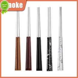 New Anti-rolling Beautiful Tableware Practical Chopsticks Set Wood Grain Handle Household Long Chopsticks Stainless Steel Non-slip