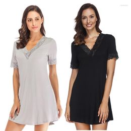 Women's Sleepwear Women's 2023 V-Neck Cotton Girls Pajamas Women Home Clothing Nightgowns Night Gown Lace Loose Short Sleeve Sexy