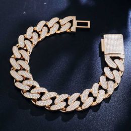 Designer Jewelry Factory Direct Sales 15mm 3Rows Mens Miami Moissanite Cuban Link Bracelet Iced Out 10K 14K 18K Hip Hop Jewelry