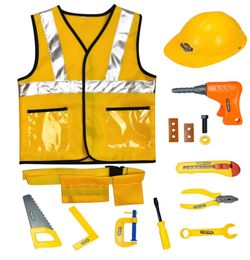 Tools Workshop Children Educational Costume Play Role Toy Set Construction Worker Kit Learning For Kids Career Heavy worker cosplay Costumes 230626
