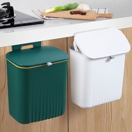 Waste Bins 9L Wall Mounted Trash Bin With Lid Waste Bin Cabinet Door Hanging Trash Bin Garbage Recycle Dustbin Trash Can Kitchen Bathroom 230627