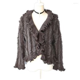 Scarves Autumn Winter Women's Real Genuine Knitted Fur Cardigan Poncho Wraps Lady Capes Female Stole VF5018