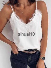 Women's T-Shirt DICLOUD Women's Lace Top Summer 2023 Sexy White Black Basic T-shirts Satin Blouses Fashion V Neck Sleeveless Camisole Tank Tops J230627