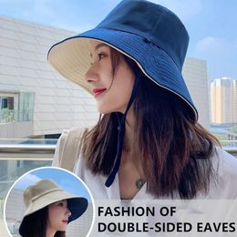 Women Double-sided Fisherman Hats Outside Travel Beach Visors Fashion Casual Wide Brim Hat Foldable Anti-ultraviolet Sun Cap