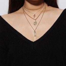 Pendant Necklaces 2023 Fashion Multilayer Hip Hop Long Chain Necklace For Women Men Jewelry Gifts Key Cross Accessories Goth